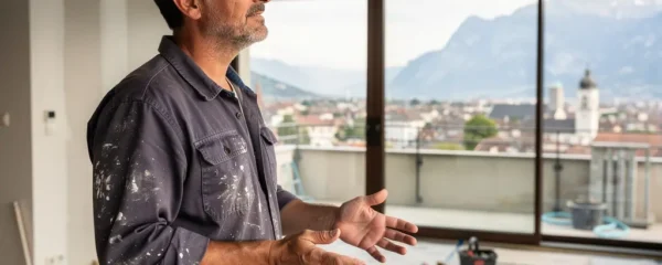 Artisan rénovation Annecy observant travaux en cours dans appartement