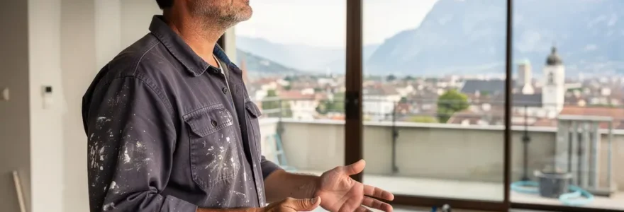 Artisan rénovation Annecy observant travaux en cours dans appartement