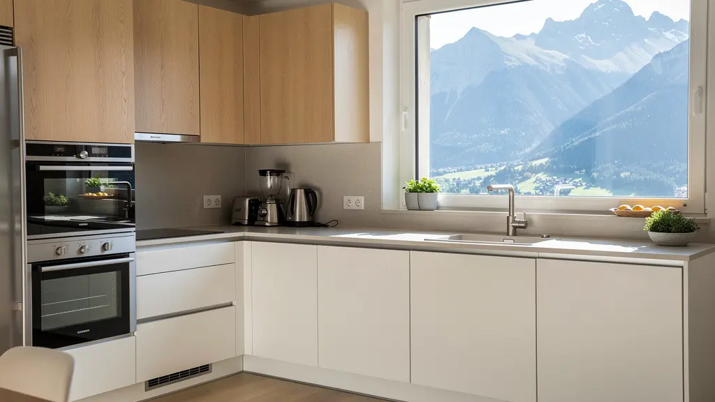 Cuisine rénovée moderne appartement Haute-Savoie vue montagne